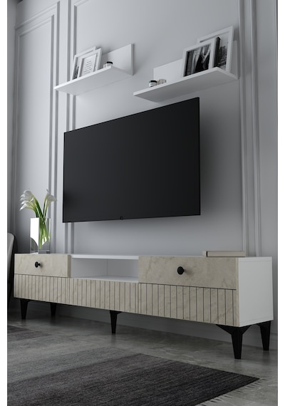180dhdtrüç7bt İlay Lazer Desen Kapak Raflı Tv Sehpası Ünitesi Beyaz-traverten 180dhdtrüç7bt İlay Lazer Desen Kapak Raflı Tv Sehpası Ünitesi Beyaz-traverten