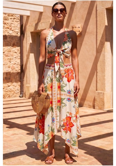 Fashion Cocktail Island Girl Vintage Bağlamalı Tropikal Halter Yaka Büstiyer Ve Cepli Asimetrik Mendil Etek Yazlık Bohem Boho Set Takım ekru Fashion Cocktail Island Girl Vintage Bağlamalı Tropikal Halter Yaka Büstiyer Ve Cepli Asimetrik Mendil Etek Yazlık Bohem Boho Set Takım ekru