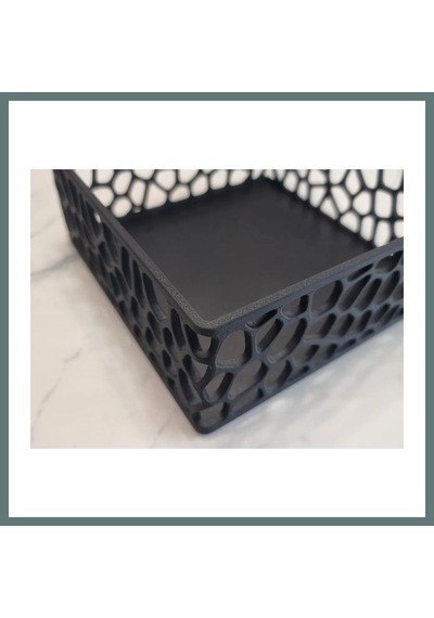 Bezos 3d Baskı Organik Desenli Peçetelik Kokteyl Peçete Tutucu 12,5x12,5 Cm Delikli Peçete Standı - Siyah Ventra