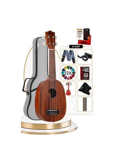 Midex Pa-21m Kaliteli Ananas Gövde Maun Ağacı Soprano Ukulele Seti Pineapple Body