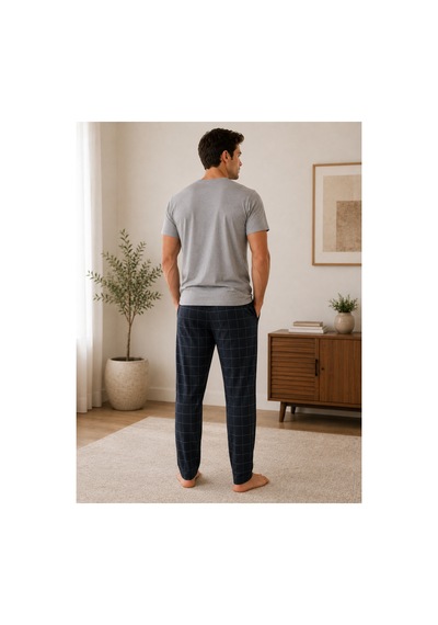Pijamask Erkek Gri Baskılı Pamuklu Ekose Pantolonlu Pijama Takımı Kısa Kollu Rahat Ev Giyim Gri Pijamask Erkek Gri Baskılı Pamuklu Ekose Pantolonlu Pijama Takımı Kısa Kollu Rahat Ev Giyim Gri