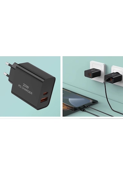 Ufly 20w Pd Hızlı Şarj Adaptörü Usb-a Usb-c 5v 3a Siyah