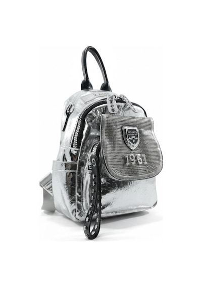 Baginn Kadın Sırt Çantası Taşlı Model Black-silver 25 19 Cm Günlük Mini Sırt Çantası Fonksiyonel Kullanım Gümüş