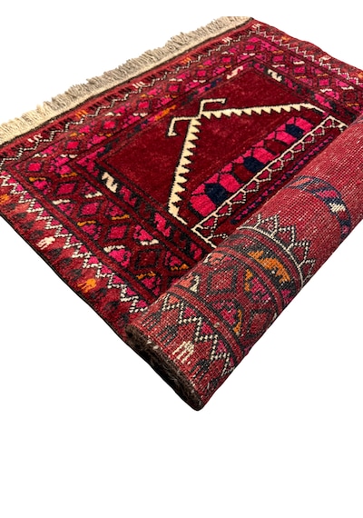 El Dokuma Afgan Halısı Seccade 73x120 Kırmızı %100 Yün Kök Boya Namazlık Kırmızı
