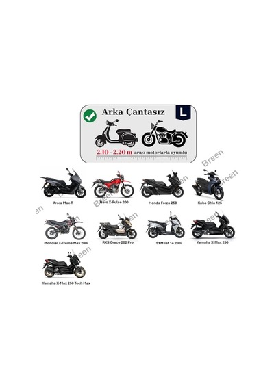 Motosiklet Brandası, Motor Örtüsü Siyah Arka Çanta Ve Kilit Uyumsuz, Motor Uzunluğu 2.10m-2.20m Arası L