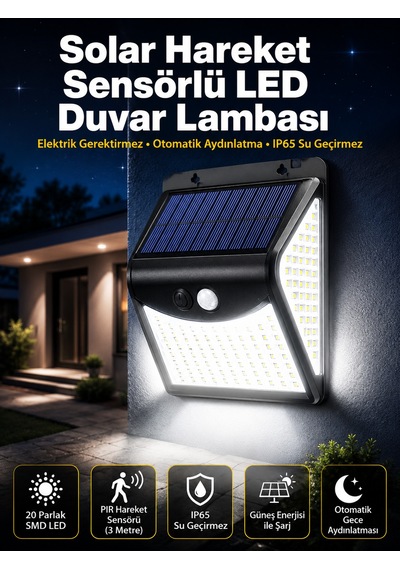 Güneş Enerjili Sensörlü Duvar Lambası Bahçe Lamba Suya Dayanıklı Bahçe Aydınlatma - Lisinya 27554807