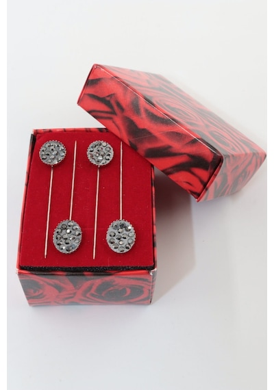 Numetal 4'lü Oval Taşlı Eşarp İğnesi. Şal İğnesi. Türban İğnesi. Başörtü İğnesi. Eşarp Ve Şal İğnesi Gümüş