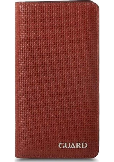 Guard Telefon Girişli Taba Lazer Baskı Hakiki Deri Erkek / Kadın Cüzdan P1420 Taba