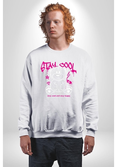 Serin Ve Mutlu Kal Unisex Beyaz Sweatshirt Beyaz