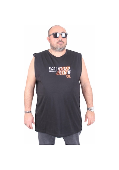 Starbattal Büyük Beden Baskılı Kolsuz Tişört Denim 25154 Sıyah Siyah
