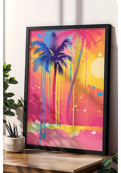 Tropikal Gün Batımı Pop Art Çerçeveli Tablo - Pop Art Poster Tablo