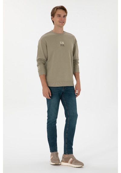 U.S. Polo Assn. Erkek Bisiklet Yaka Comfort Fit Açık Haki Basic Sweatshirt 50313760-VR183