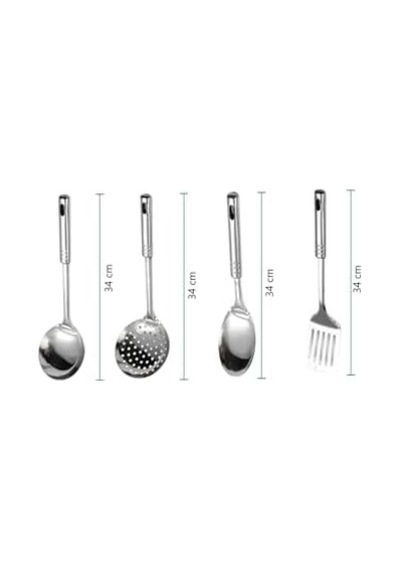 4 Parça Çelik Mutfak Servis Seti, Kepçe Kevgir Spatula Kaşık Takımı Çeyiz Seti, Mutfak Sofra Seti Ergonomik Saplı