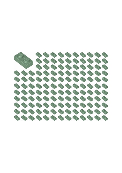 Yedek Parçalar: Plate 1x2: 100 Adet 1x2 Plate Parts Plaka Parçası Kum Yeşili - Sand Green 3023