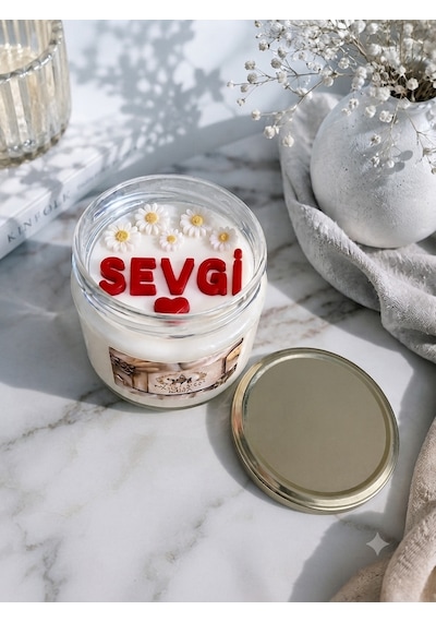 Kişiye Özel İsimli/yazılı Kapaklı Kavanoz Mum Beyaz
