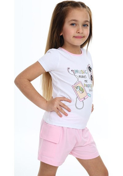Toontoy Kids Toontoy Kız Çocuk 2'li Takım Baskılı Bisiklet Yaka T-shirt & Beli Lastikli Tek Cepli Şort Pembe