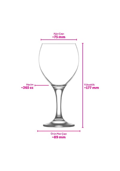 Lav Misket Cam Goblet 6'lı 365 ml Ayaklı (Şarap Kadehi , Kokteyl Bardağı)