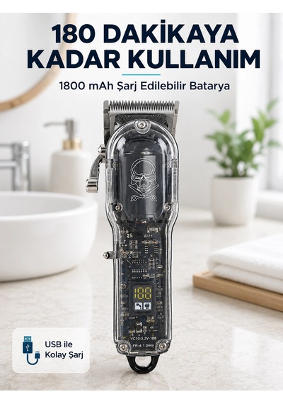 Erkek Saç Tıraş Makinesi Ayarlanabilir Bıçaklı 4 Taraklı 180 Dakika Kullanımlı Lcd Ekranlı Şarjlı 1.5 Saat