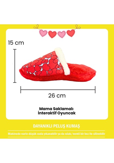 Havhav Kalp Desenli Mama Saklamalı Peluş Terlik Köpek Oyuncağı