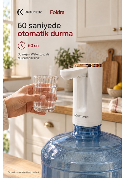 Kj/fd-001 Foldra Şarjlı Damacana Su Pompası, Katlanabilir, Tek Tuş, Usb Şarjlı, 1,4 L/dk - Beyaz