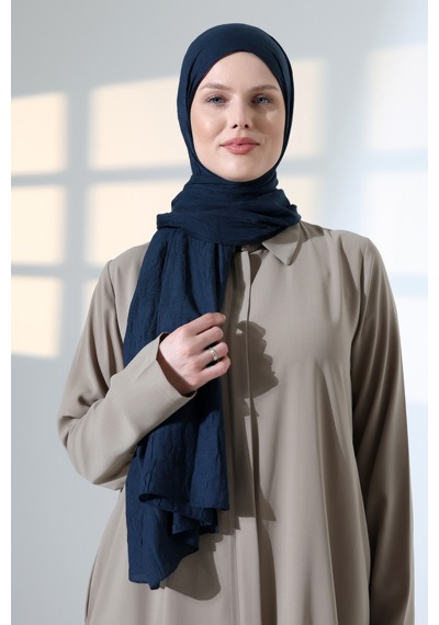 Kadın Tesettür Bambu Kraş Şal, Ütü Gerektirmeyen Doğal Hijab Başörtüsü 75x180 Cm - Lacivert