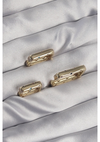 Pirinç Gold Renk Renkli Zirkon Taşlı Kare Model Küpe Seti Altın