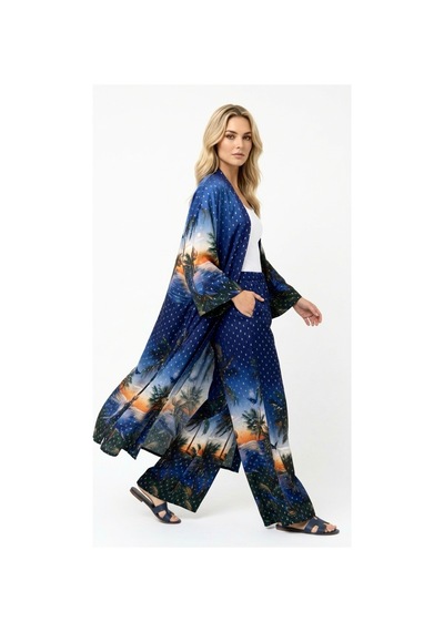 Lila Mare Kimono Takım, Pantolon Ve Kimono Lacivert Lacivert