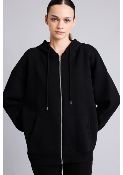 Defacto Oversıze Kapüşonlu Kalın Sweatshirt Kumaşı Hırka I2413ax26aubk81 Siyah-bk81