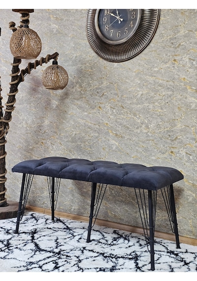 Zafir Metal Siyah Tel Ayaklı 100 Cm Puf Bench - Puf - Bench - Oturak - Mutfak Oturağı - Antre Oturağı Füme
