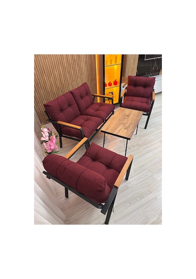 Houseart Menekşe Balkon, Bahçe,teras,cafe - Salon - Metal Kanepe Koltuk Takımı - 2 1 1 Sehpa Bordo Houseart Menekşe Balkon, Bahçe,teras,cafe - Salon - Metal Kanepe Koltuk Takımı - 2 1 1 Sehpa Bordo