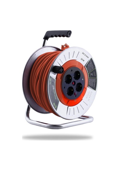 Badem10 Metal Makaralı Seyyar Cca Kablo 4 Prizli Monofaze Uzatma Kablosu 3x1.5 Mm Ttr Kablo 20 Metre