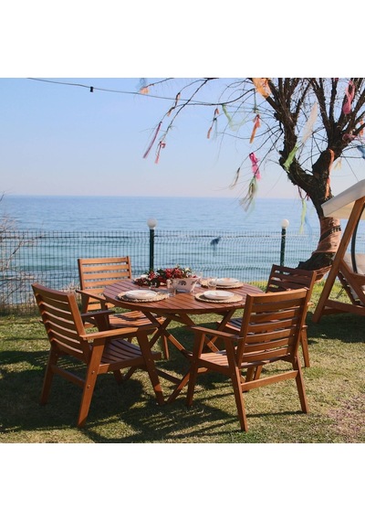 Heybeli Ahşap Katlanabilir Bahçe Seti: 120Lik Masa + 4 Sandalye Heybeli Ahşap Katlanabilir Bahçe Seti: 120Lik Masa + 4 Sandalye