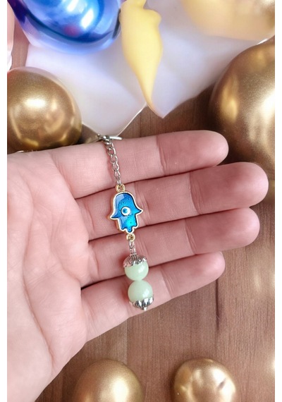 Fosfor Taşı Anahtarlık Nazarlık 2 Takım Gerçek Fosfor Taşı Anahtarlık Fatima Hamsa El Takısı