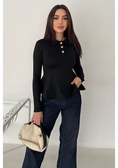 Noa & Noa Düğme Detaylı Uzun Kollu Bluz Classy Siyah