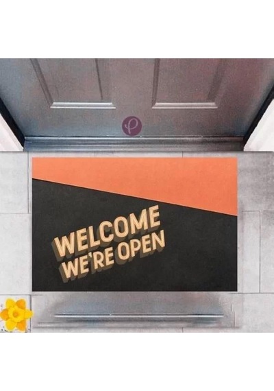 Kapı Önü Paspası Dekoratif Dijital Baskı Welcome We're Open P-2337 Renkli