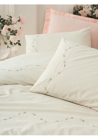 Cotton Box Nakışlı Ranforce Çift Kişilik Nevresim Takımı Orya Somon Somon