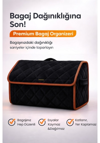 Bagaj Çantası Oto Bagaj Organizer Lüks Tay Tüyü Su Geçirmez Kaymaz Katlanır - Siyah Taba