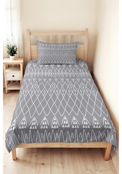 Gri Geometrik Modern Genç Odası Tek Kişilik Pike Takımı-beyaz Etnik 160x220 Cm Kapitone Yatak Örtüsü Bej