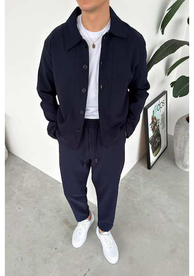 Lacivert Patch Detaylı Relaxed Fit Boxy Ceket Lacivert