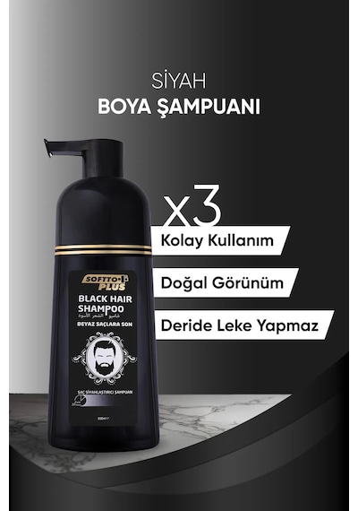 Black Hair Doğal Görünümlü Saç Siyahlaştırıcı Anında Etkili Beyaz Kapatıcı Shampoo 3x350ml Tüm Saç Tipleri