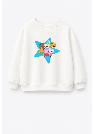 Monila Kız Çocuk Pamuklu Bisiklet Yaka Yıldız Baskılı T-shirt Ekru