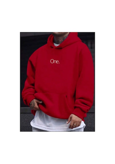 Medinenur One Yazı Baskılı Kapüşonlu Sweatshirt Kırmızı