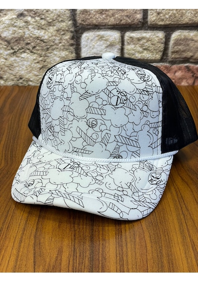 Hamze Trucker Model Baskılı Hafif Yazlık Beyzbol Cap Şapka Beyaz - Siyah