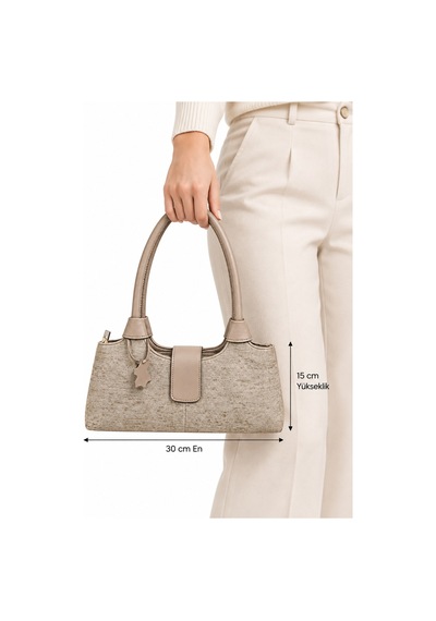 Levano Leather Premium Hakiki Dana Derisi Kadın Omuz Çantası Bej Gerçek Deri Şık El Çantası 30x15 Cm Bej
