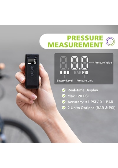 Cycplus Tiny Pump Mini Bisiklet Hava Pompası, Maksimum 120 Psı Elektrikli Bisiklet Hava Pompası, Otomatik Kapanma, Pre