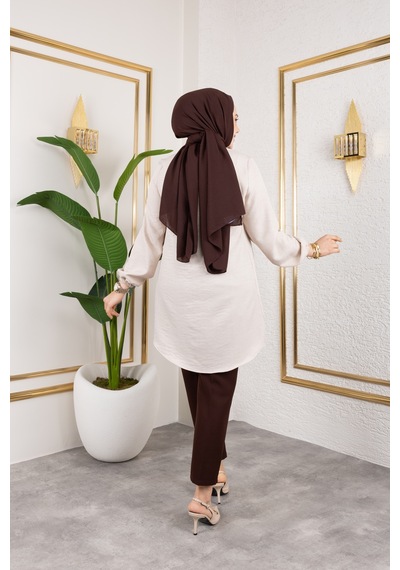 Nevayla Moda Önü Büzgülü Bilek Lastikli Tunik - Bej / Ü104 Bej