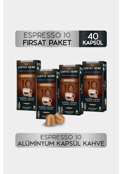 Coffee More 10 Espresso Kapsül Kahve 10 X 4 Paket 40 Adet Nespresso Uyumlu Kapsül Kahve