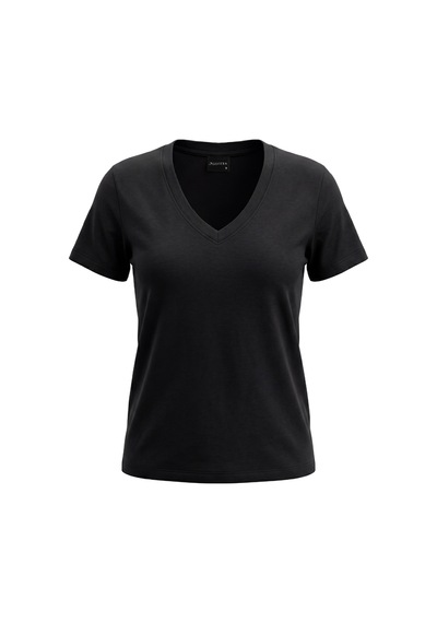 Goffra Kadın Vision V Yaka Premium Kalite Yoğun Dokulu Pamuklu T-shirt Siyah W102-r0220-09