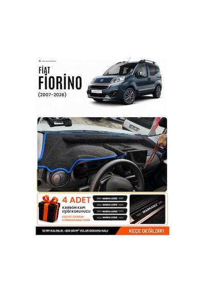 Fiat Fiorino Tam Kapalı 2007-2026 Uyumlu Torpido Örtüsü, Torpido Kılıfı - Siyah Mavi