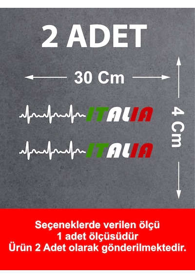 Kalp Ritimli Italy Yazı Sticker - Araba Oto Motosiklet Cam Sticker - 00078 30 Cm